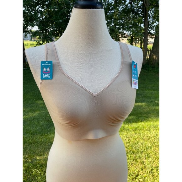 Hanes Womens Stretch Bra Sleek & Smooth XL Support Stay Put Comfort Band Beige S - Picture 1 of 7
